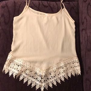 Sheer lace bordered tank top